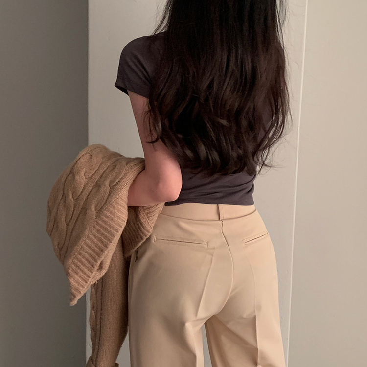 ベーシックスリムクロップTシャツ チャコール