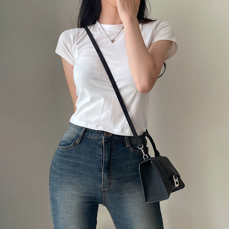 ベーシックスリムクロップTシャツ ホワイト