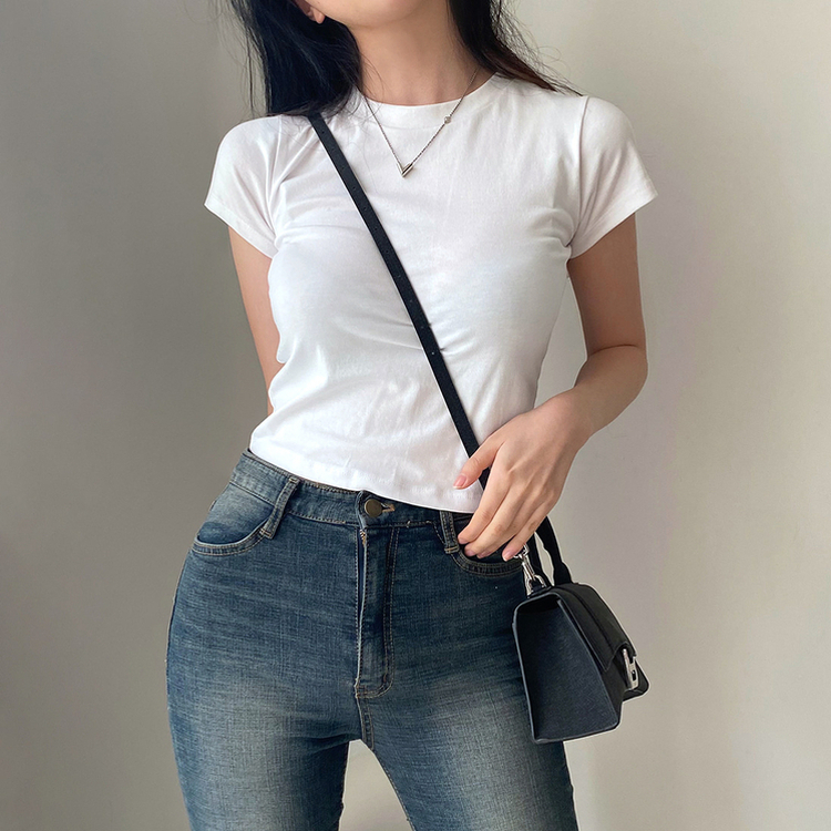 ベーシックスリムクロップTシャツ ホワイト