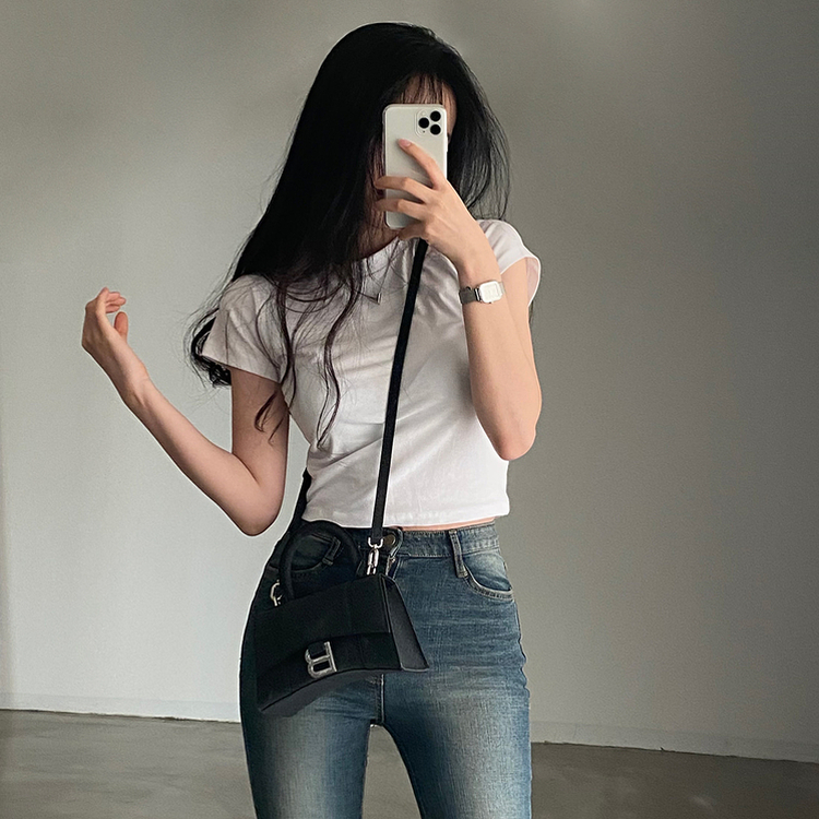 ベーシックスリムクロップTシャツ ホワイト