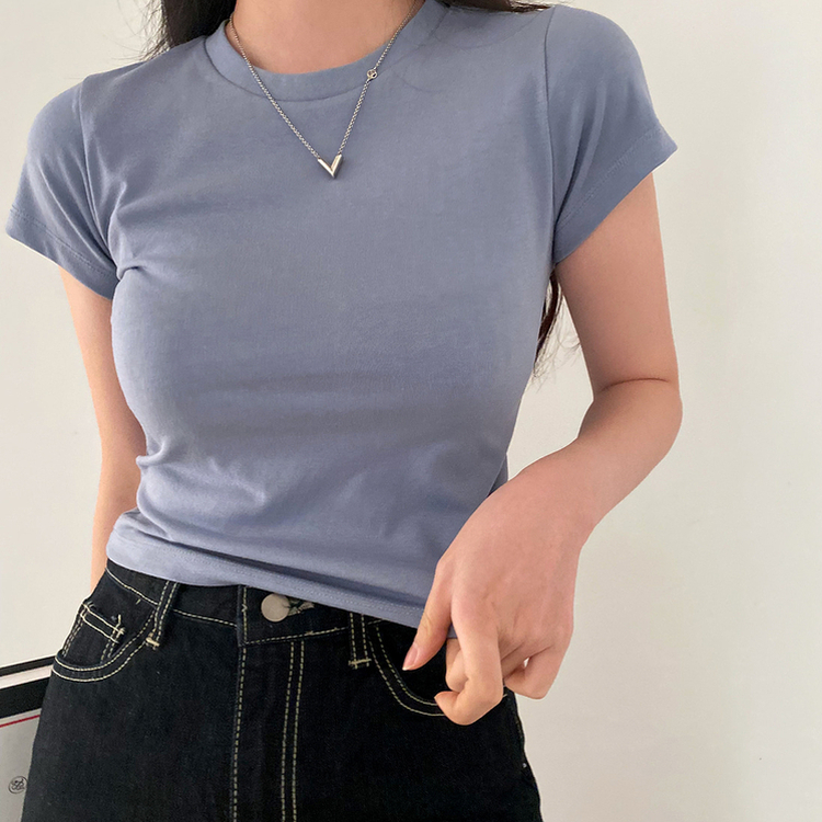 ベーシックスリムクロップTシャツ スカイブルー