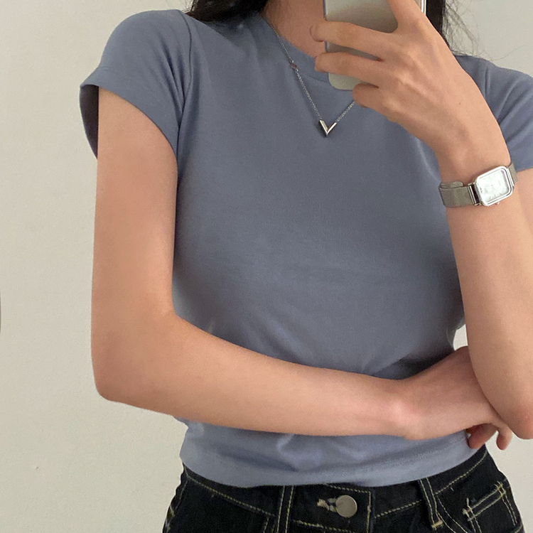 ベーシックスリムクロップTシャツ スカイブルー