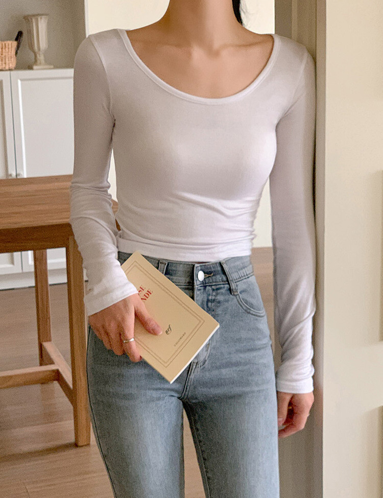 [기획] 쫀쫀 여리핏 유넥 크롭 티셔츠 아이보리