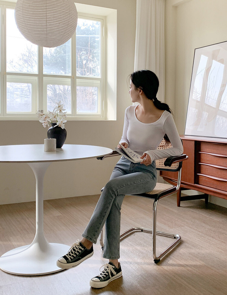 [기획] 쫀쫀 여리핏 유넥 크롭 티셔츠 아이보리