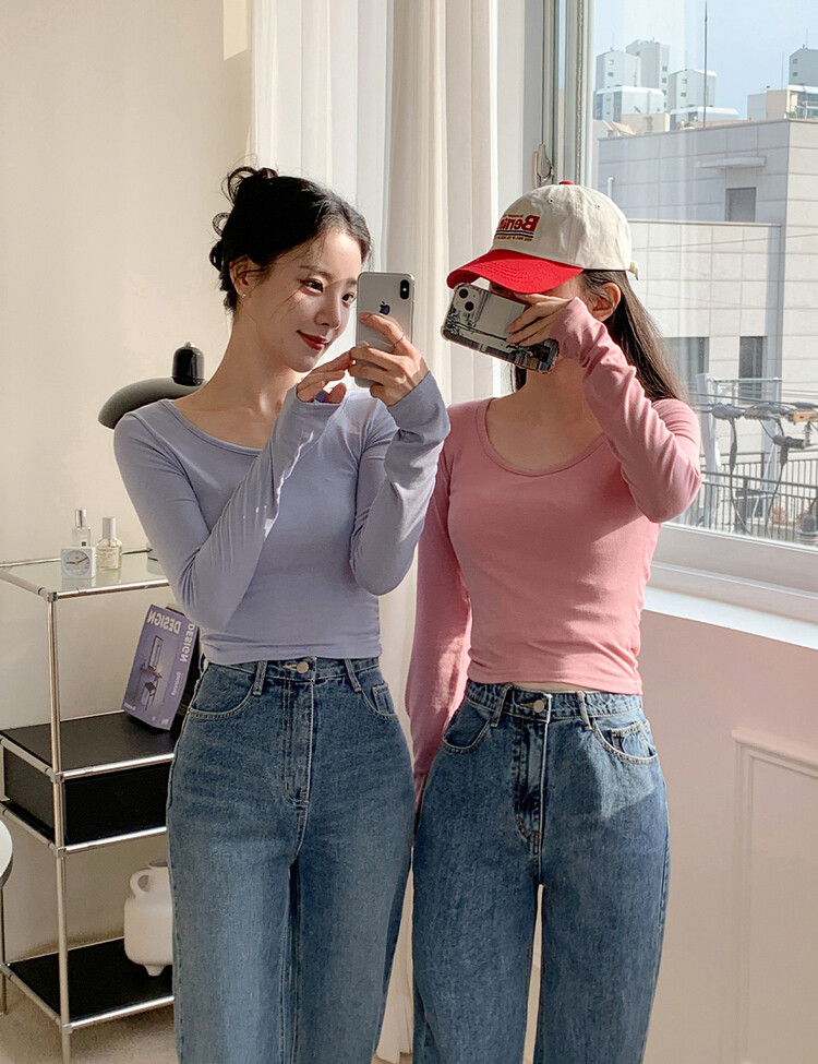 [기획] 쫀쫀 여리핏 유넥 크롭 티셔츠 핑크