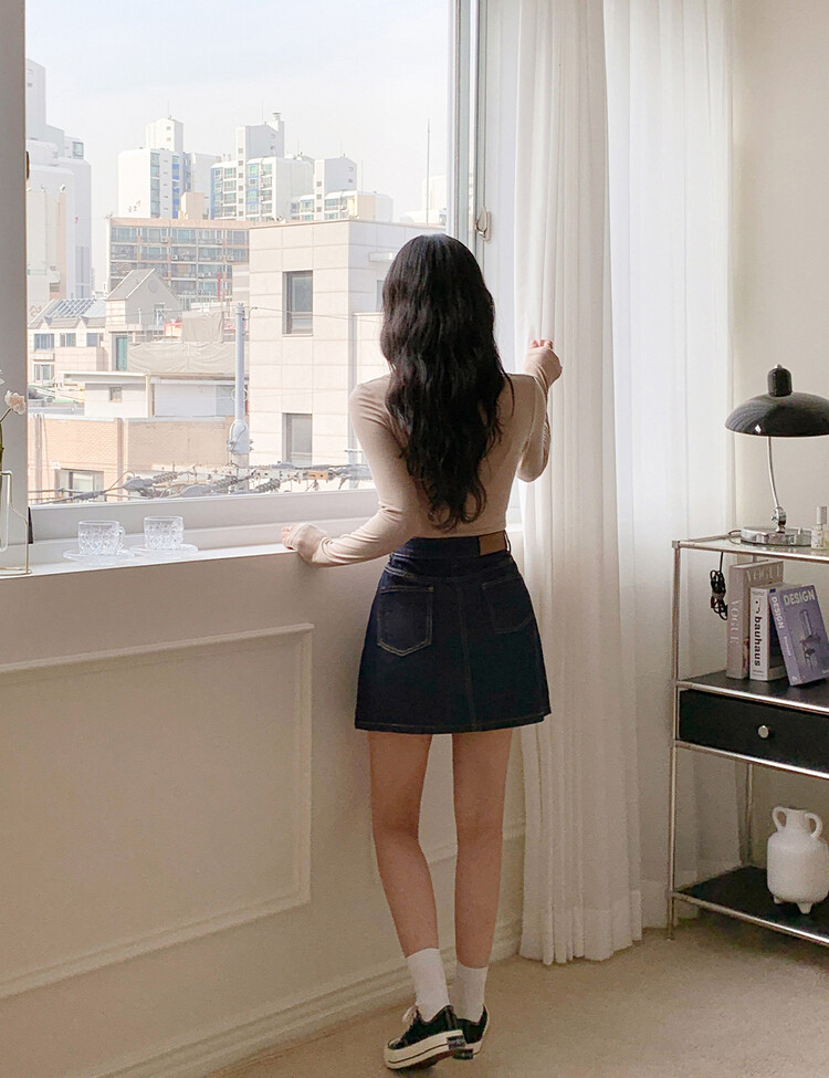 [기획] 쫀쫀 여리핏 유넥 크롭 티셔츠 베이지