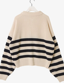 ストライプカラーネックニットジップアップ