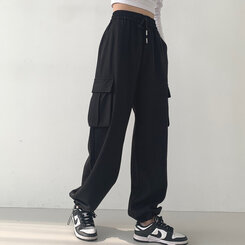 ロングパンツ 2WAYカーゴゴムパンツ ブラック