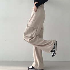 ロングパンツ 2WAYカーゴゴムパンツ ベージュ