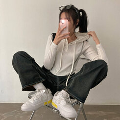 ロングパンツ ビンテージウォッシングワイドデニムパンツ ブラック