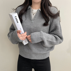 ハーフジップアップバルーン袖ニット｜ニット｜韓国ファッション通販 SONA