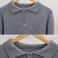 ハーフジップアップバルーン袖ニット｜ニット｜韓国ファッション通販 SONA