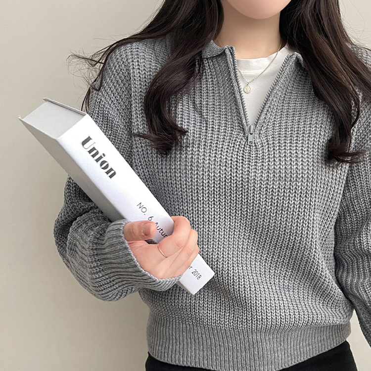 ハーフジップアップバルーン袖ニット｜ニット｜韓国ファッション通販 SONA