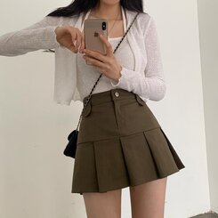 ハーフプリーツバックゴムミニスカート KHAKI