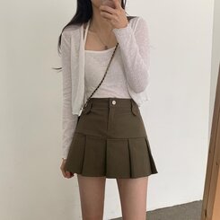 ハーフプリーツバックゴムミニスカート KHAKI