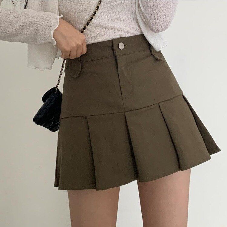 ハーフプリーツバックゴムミニスカート KHAKI