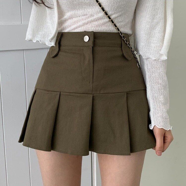 ハーフプリーツバックゴムミニスカート KHAKI