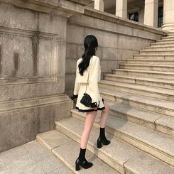 SET]配色ゴールドボタンジャケット プリーツミニスカート｜ツーピース