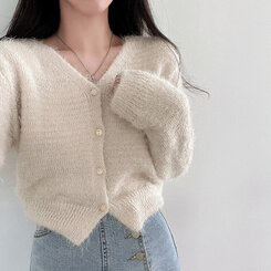 ソフトVネックニットカーディガン7色 ベージュ