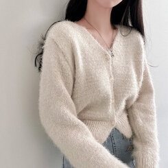 ソフトVネックニットカーディガン7色 ベージュ