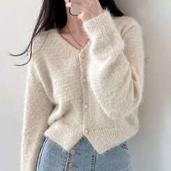 ソフトVネックニットカーディガン7色 ベージュ