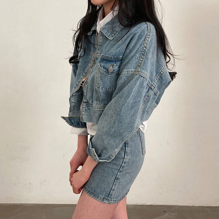アマカ デニムジャケット クロップド 薄手 美ライン ネイビー M 大きいサイズ＞クロップド丈デニムジャケット marun 通販