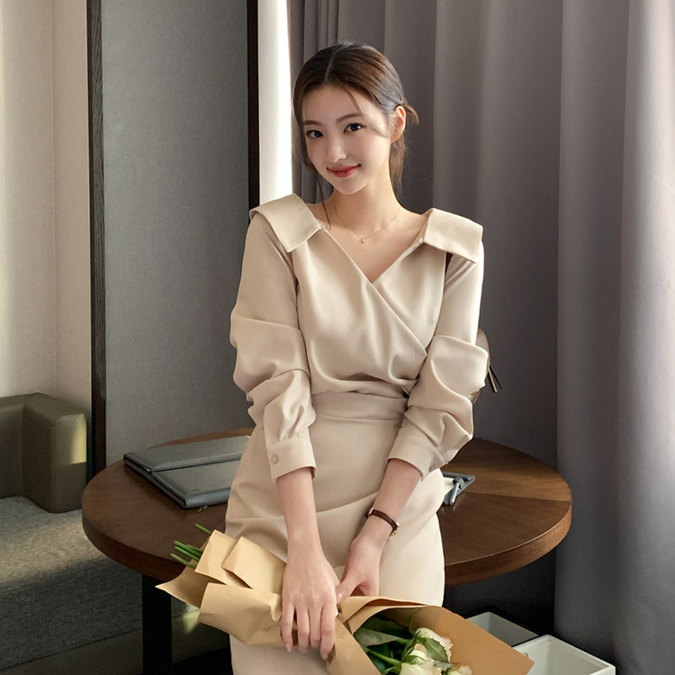 カシュクールマーメイドロングワンピース Beige