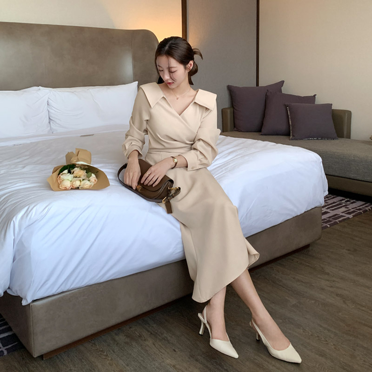 カシュクールマーメイドロングワンピース Beige