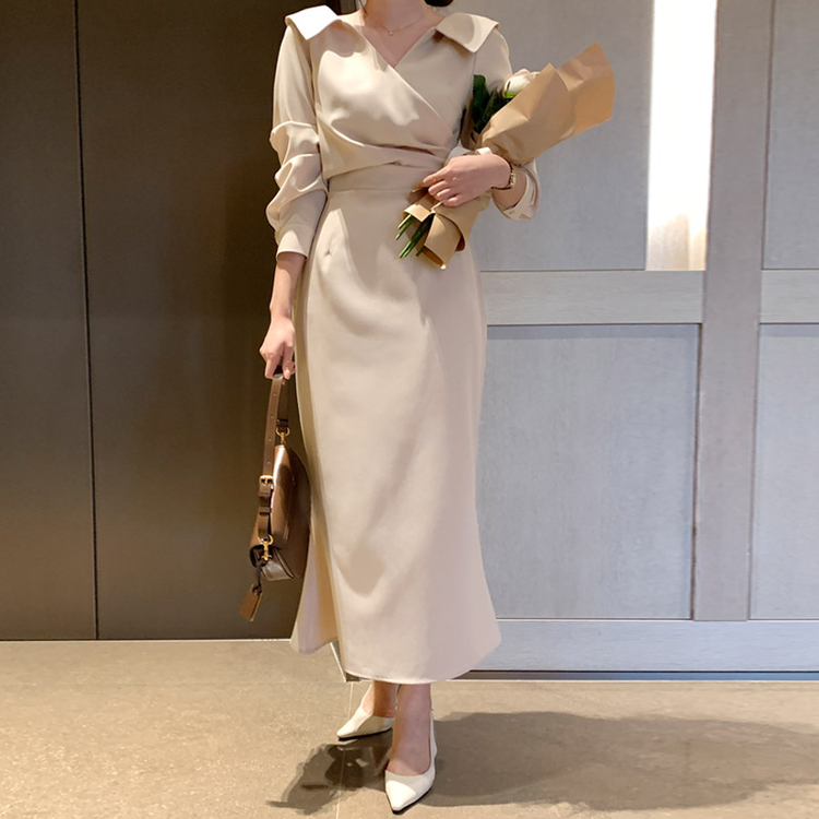 カシュクールマーメイドロングワンピース Beige