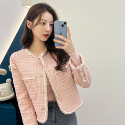 [BEST]ノーカラーツイードジャケット PINK