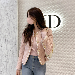 [BEST]ノーカラーツイードジャケット PINK