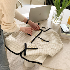 [BEST]ノーカラーツイードジャケット IVORY