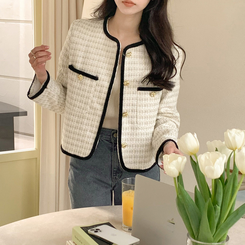 [BEST]ノーカラーツイードジャケット IVORY