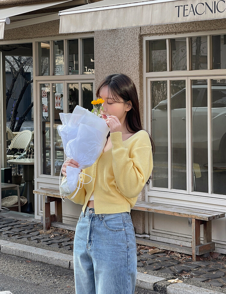 (11컬러) 허리잘록 폭닥 브이넥 니트 가디건 옐로우