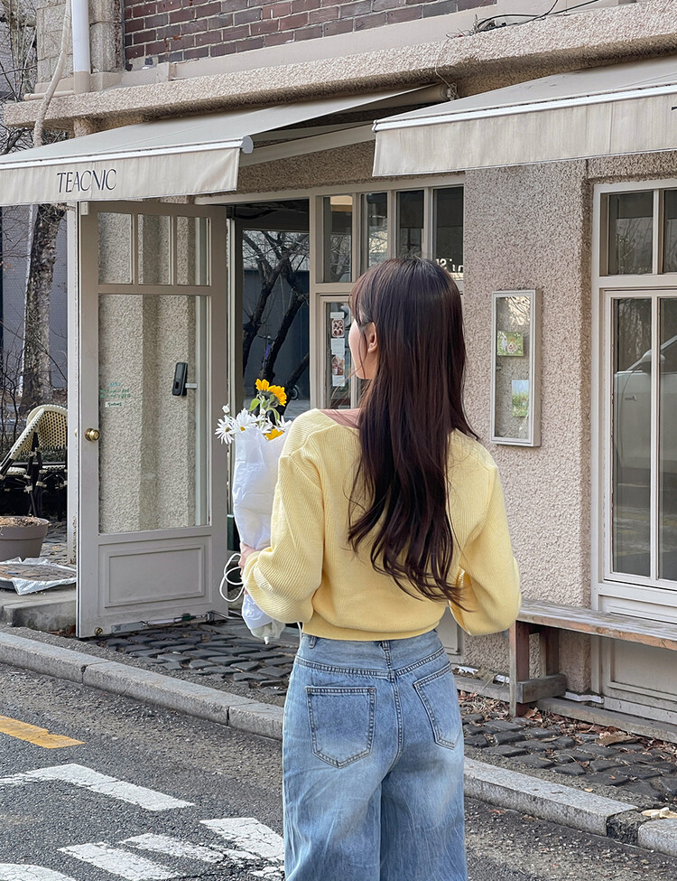 (11컬러) 허리잘록 폭닥 브이넥 니트 가디건 옐로우