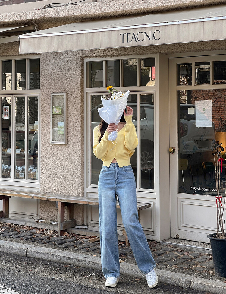 (11컬러) 허리잘록 폭닥 브이넥 니트 가디건 옐로우