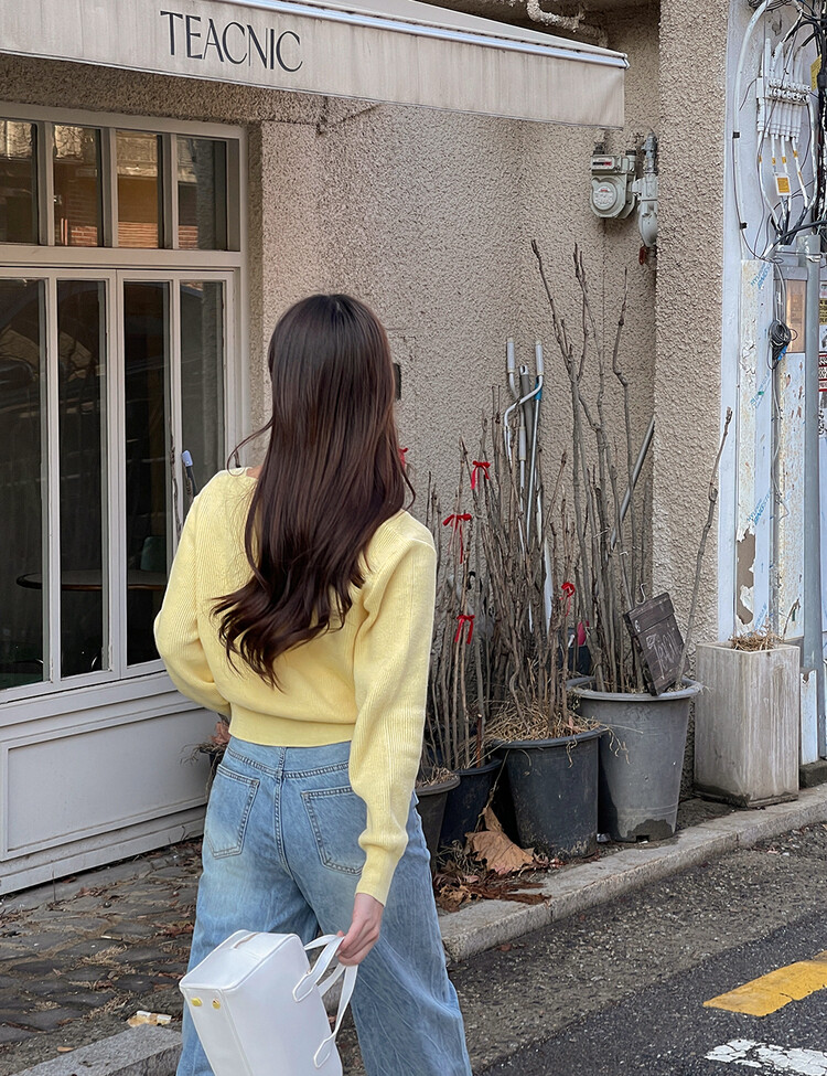 (11컬러) 허리잘록 폭닥 브이넥 니트 가디건 옐로우