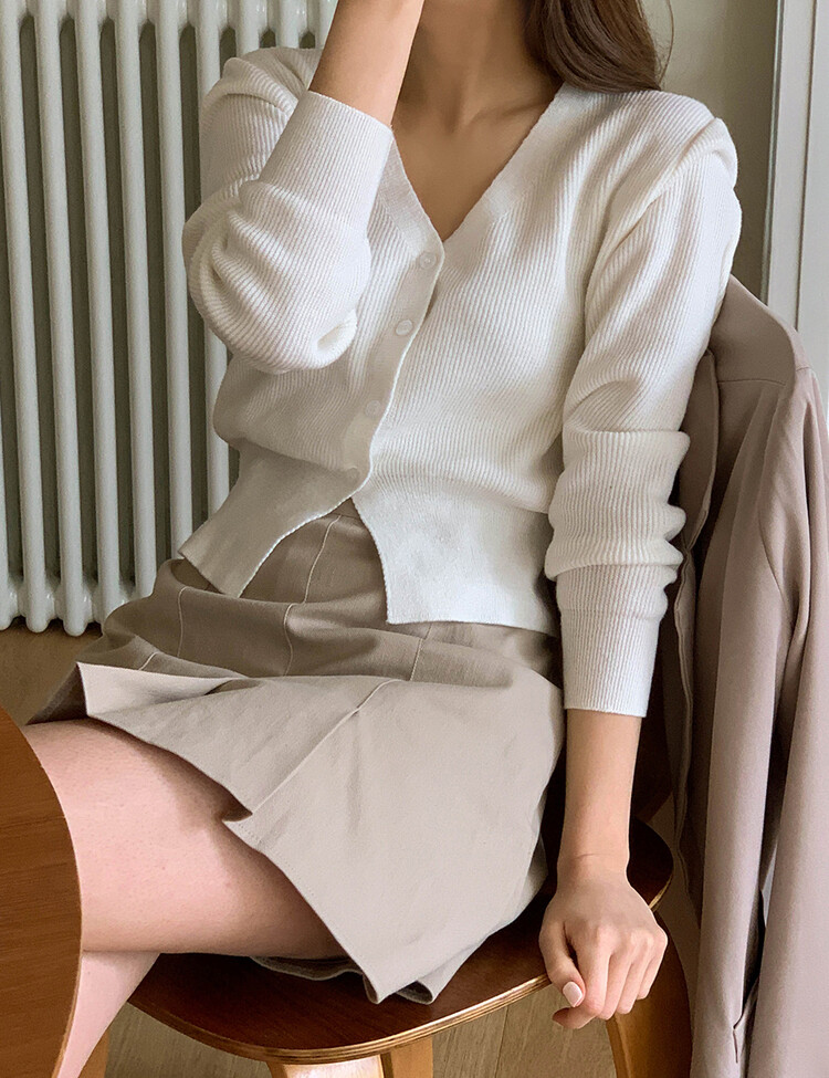 (11컬러) 허리잘록 폭닥 브이넥 니트 가디건 아이보리
