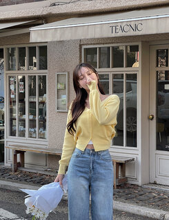 (11컬러) 허리잘록 폭닥 브이넥 니트 가디건 옐로우