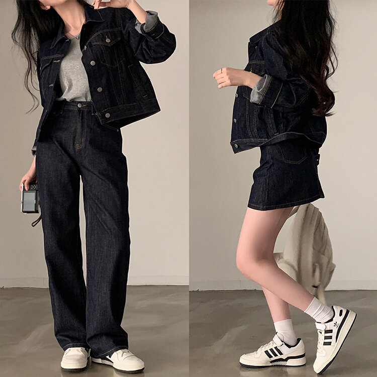 ★注文殺到★【単品購入/SET購入可能】 デニムジャケット、ミニスカート、デニムパンツ ネイビー