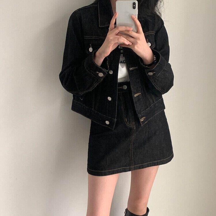 ★注文殺到★【単品購入/SET購入可能】 デニムジャケット、ミニスカート、デニムパンツ ブラック