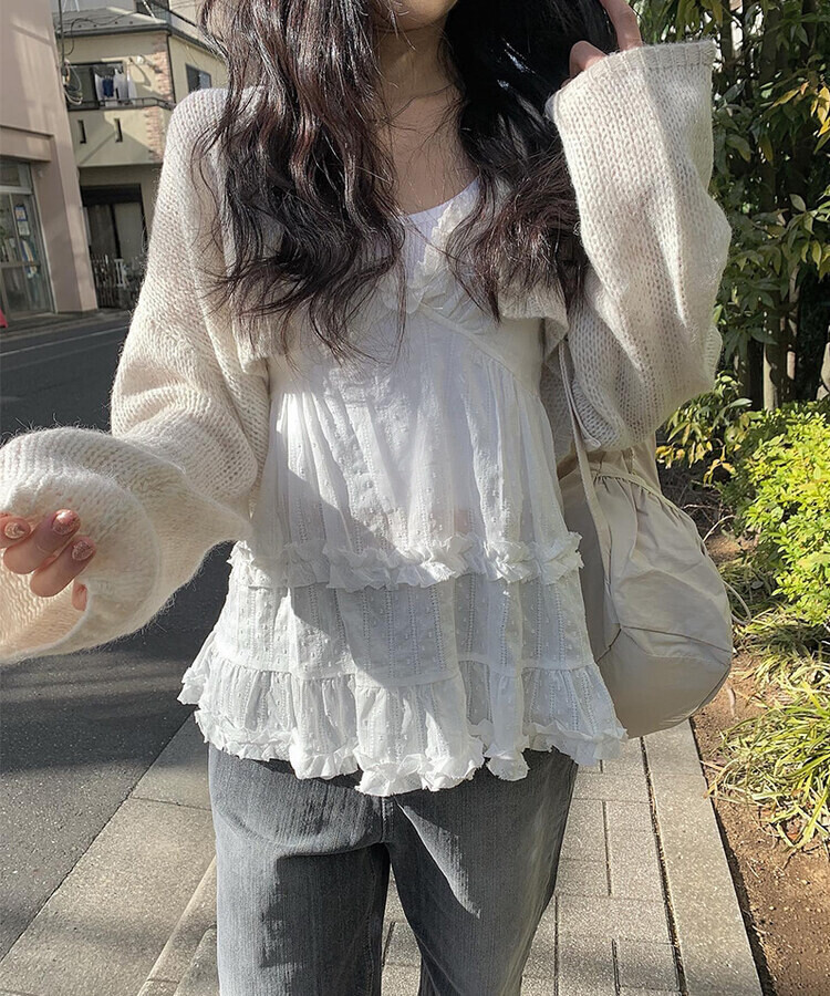 レースボタンハートネックキャミソール WHITE