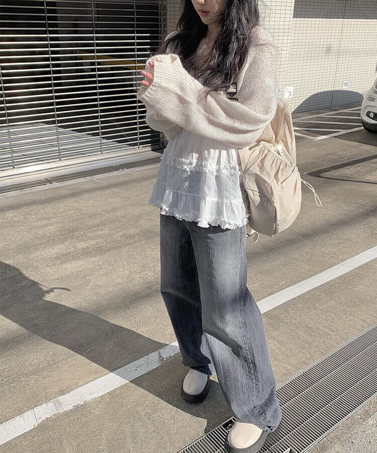 レースボタンハートネックキャミソール WHITE