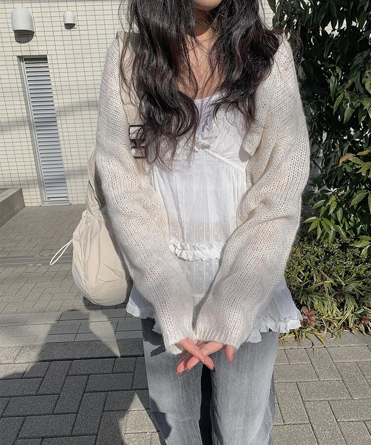 レースボタンハートネックキャミソール WHITE