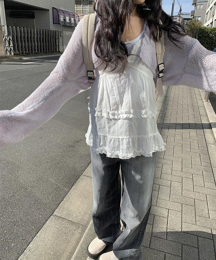 レースボタンハートネックキャミソール WHITE