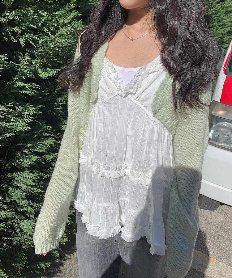 レースボタンハートネックキャミソール WHITE