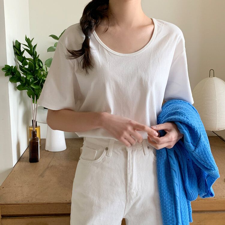 ベーシックUネック半袖Tシャツ Ivory