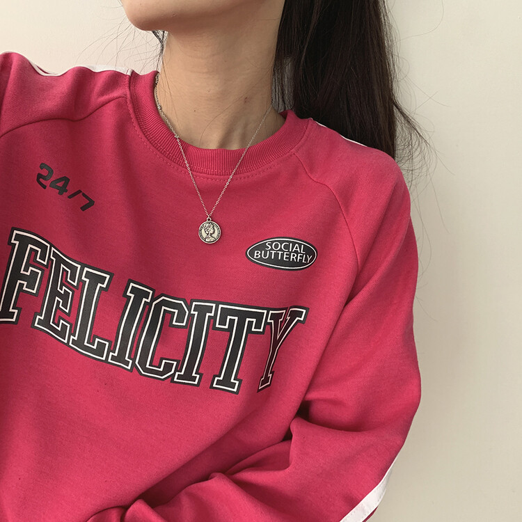 英文プリントストライプラウンドトレーナー｜スウェット｜韓国