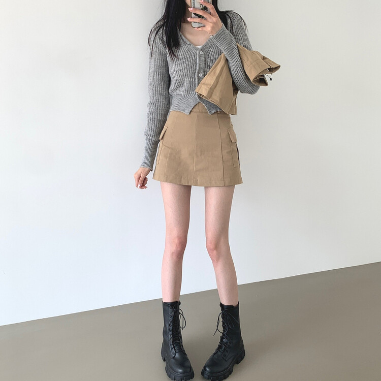 2XLY2K 속바지 내장 카고 포켓 골라입는 스커트 베이지