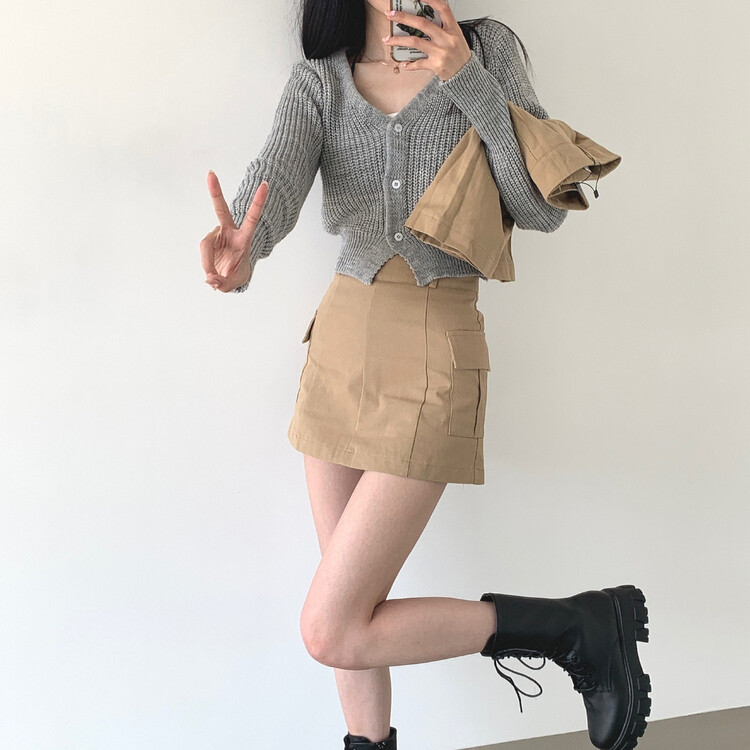 2XLY2K 속바지 내장 카고 포켓 골라입는 스커트 베이지